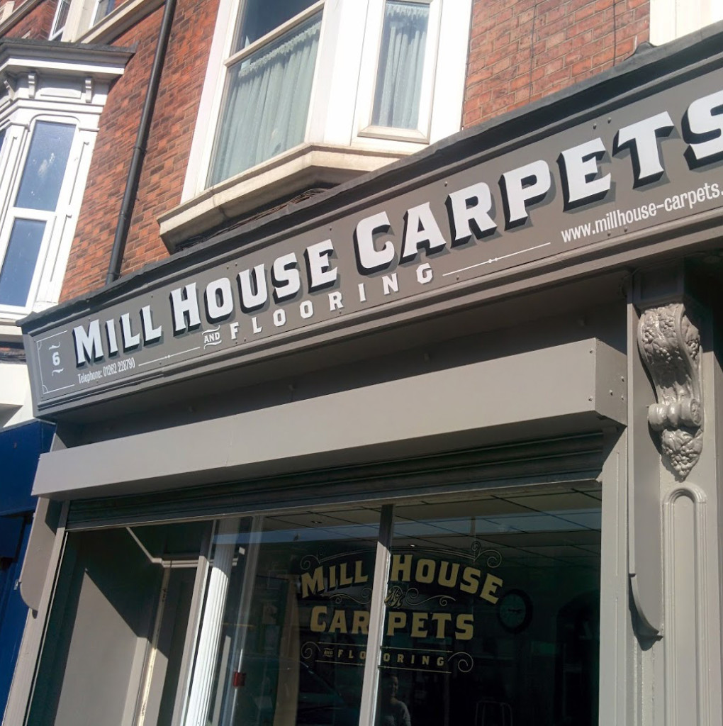mill house carpets shop facia sign