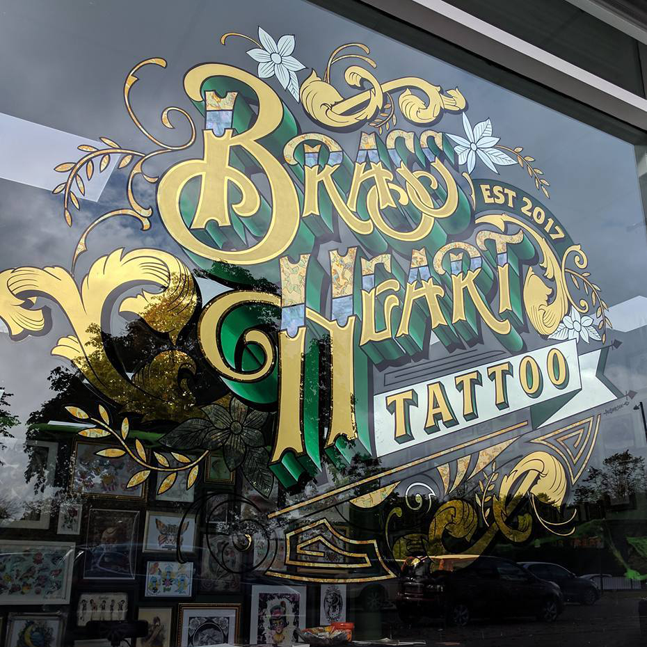 brass heart tattoo shop gold leaf sign by paul banks - complete