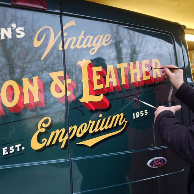 traditional van signwriting in progress