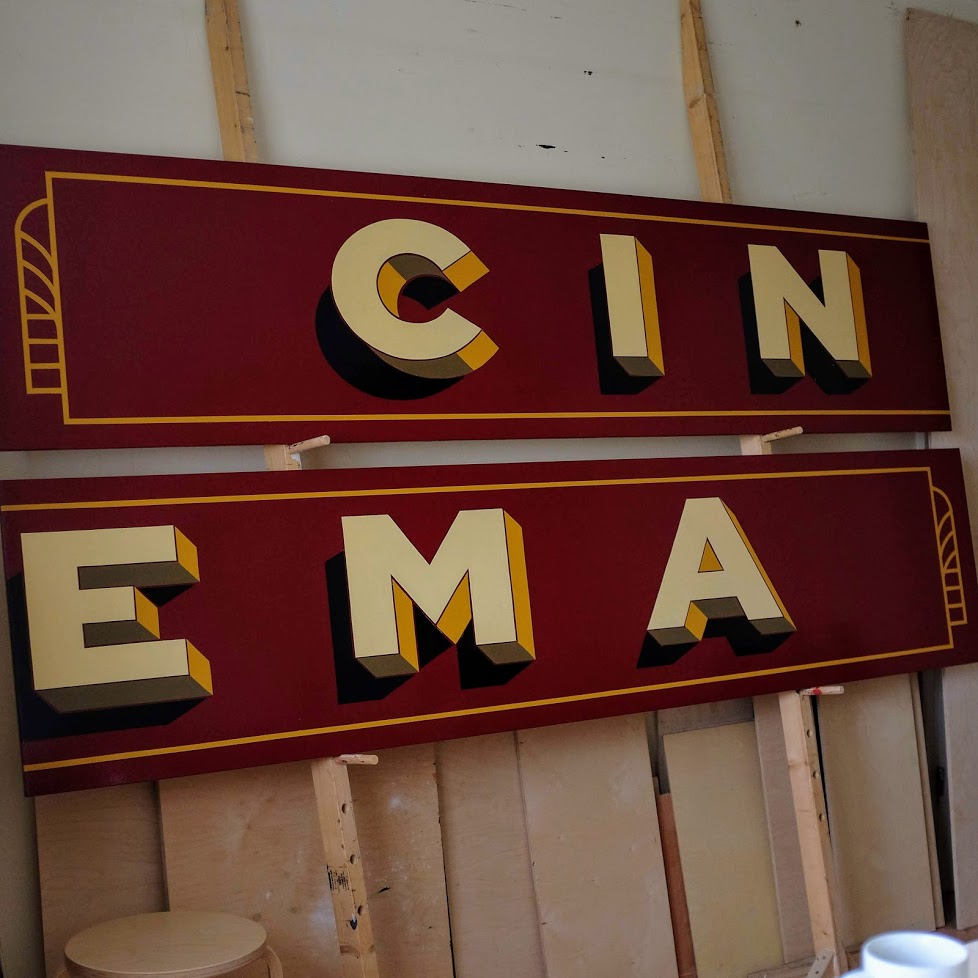 Museum sign writing. Hand painted cinema sign for Hull Streetlife Museum.