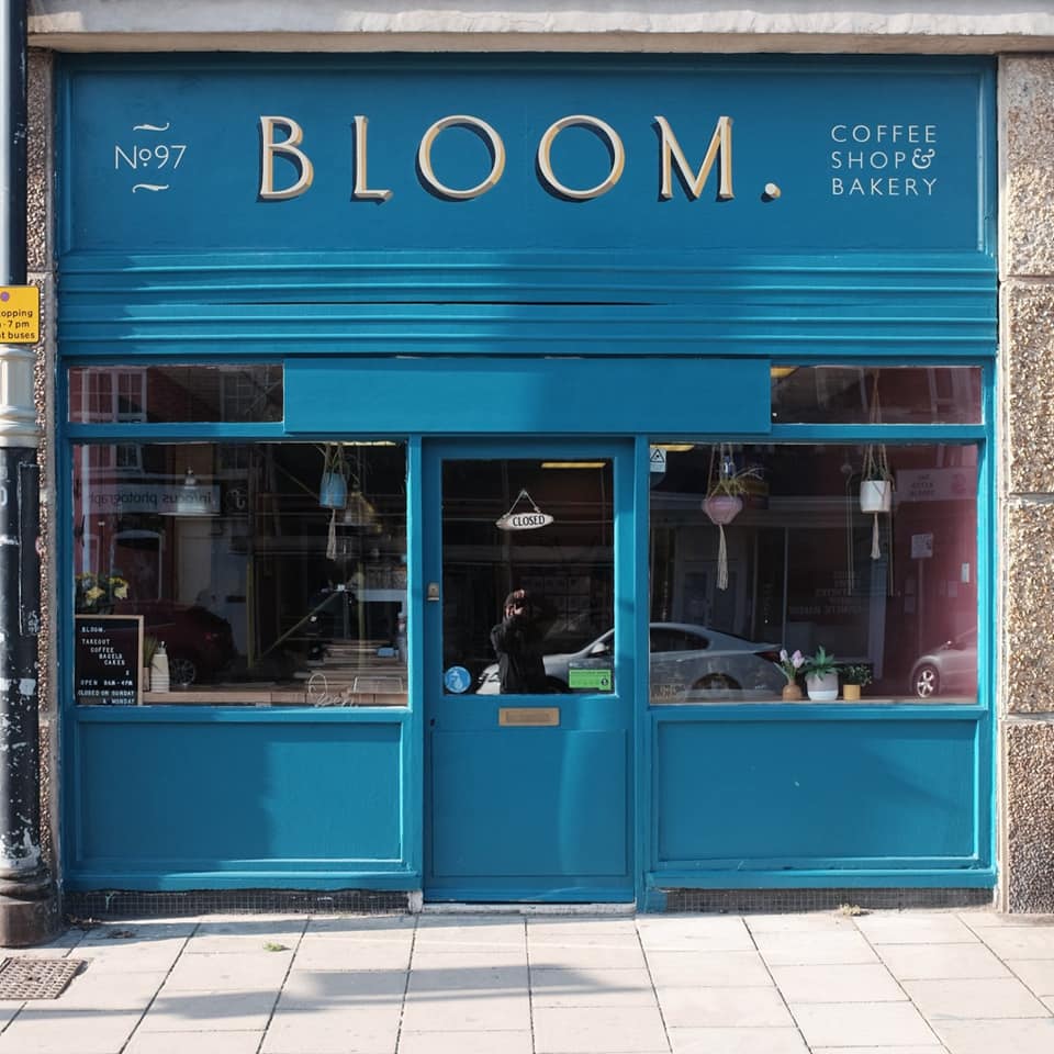 shop front facia signwriting bloom coffee shop