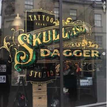 Gold Leaf Tattoo Shop Sign - Skull and Dagger
